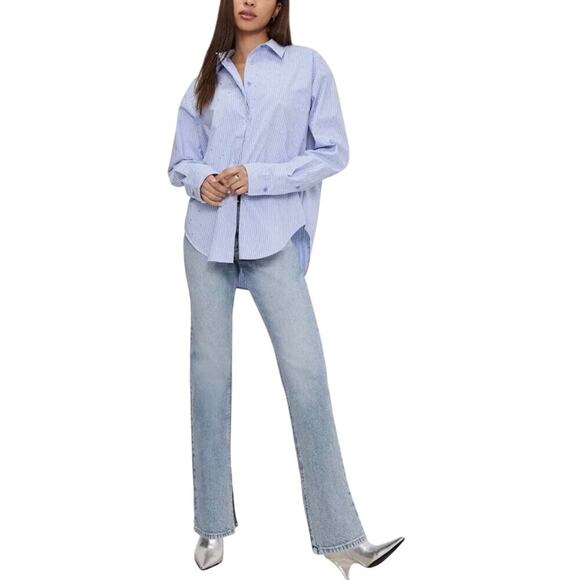 Good American Rhinestone Pinstripe Shirt L, Oversized Button Down Shirt - Picture 8 of 8